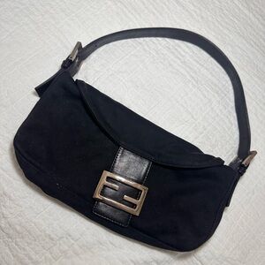 Vintage Fendi Baguette Fabric Bag in Black